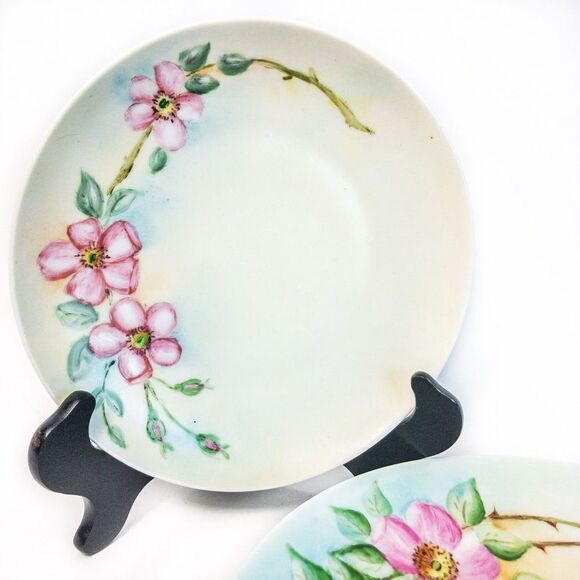 Antique Thomas Sevres Bavaria Hand Painted Signed Pink Dogwood Floral Plate - Picture 3 of 13